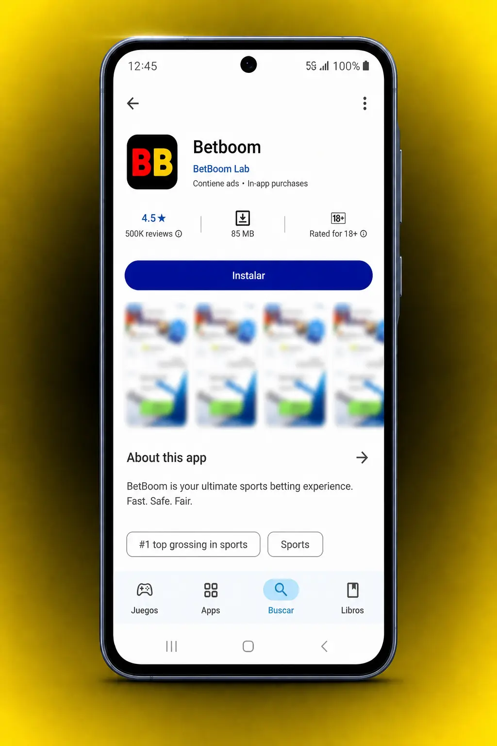 Descarga del APK de Betboom para Android, compatible con Android 7.0 o superior, sin usar Google Play.