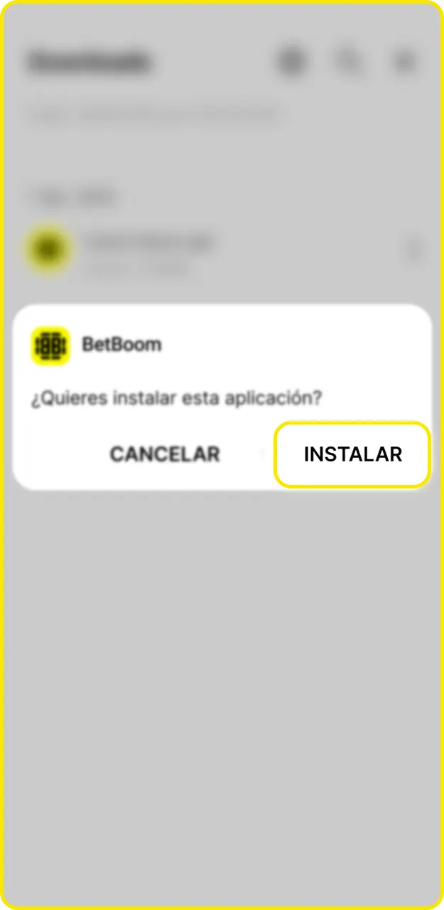Finaliza la instalación de la aplicación BetBoom.