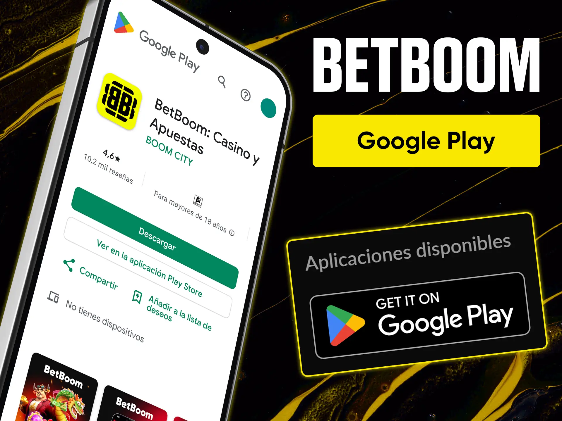Descarga la aplicación para dispositivos Android a través de Google Play en BetBoom.