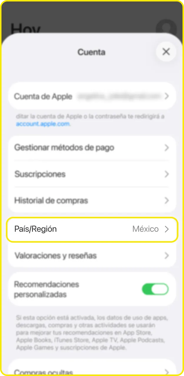 Cambia la región de tu cuenta para descargar la aplicación BetBoom.