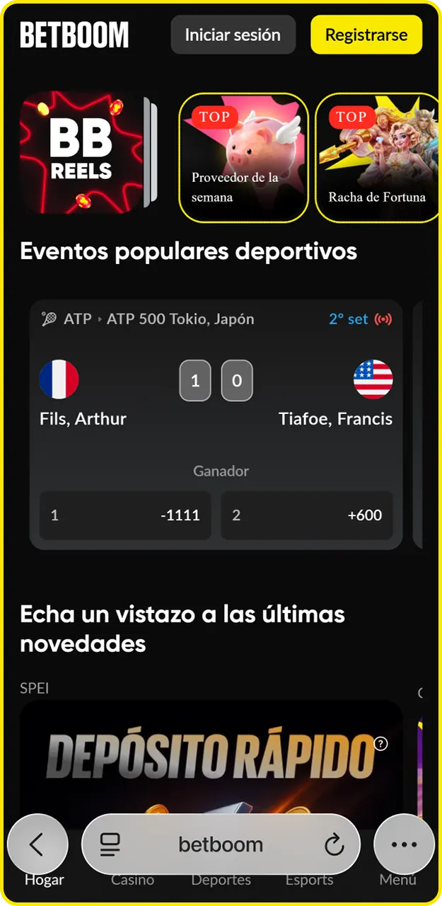 Utiliza BetBoom en Safari.