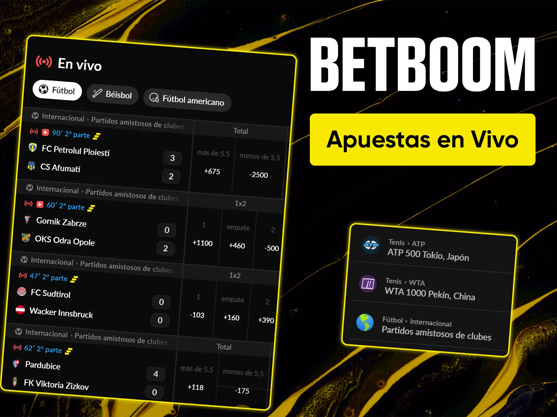 Haz tus apuestas en tiempo real en tus eventos favoritos en BetBoom.