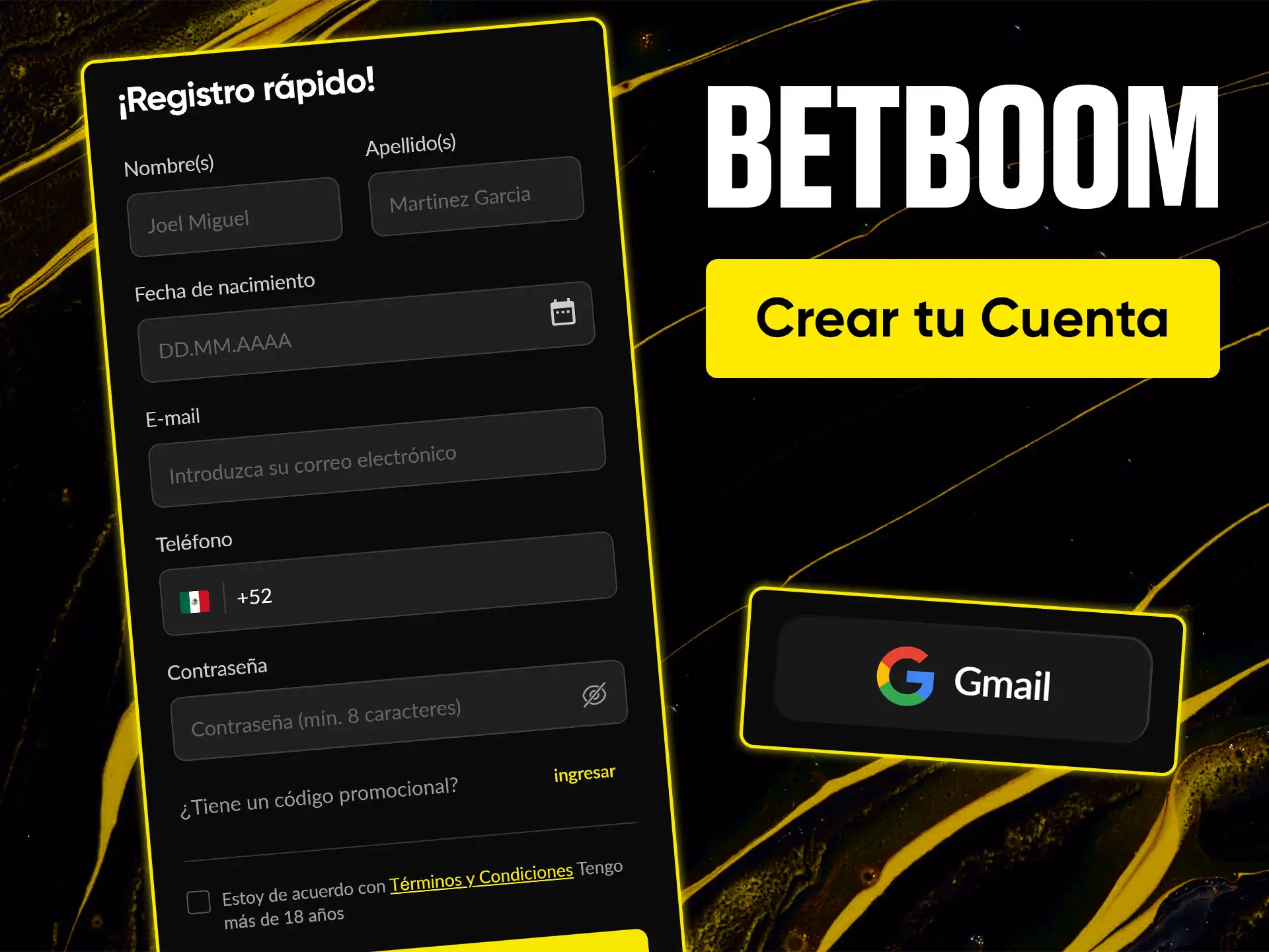 Regístrate en unos pocos pasos y empieza a jugar en BetBoom.