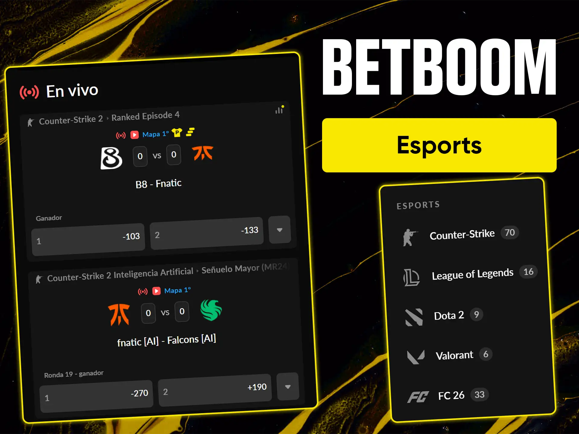Encuentra los torneos de videojuegos más importantes en la sección de deportes electrónicos de BetBoom.